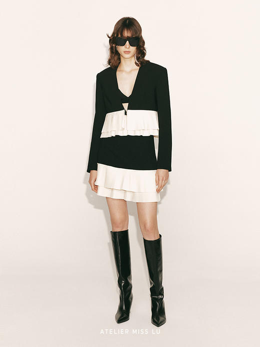 【杏仁奶心】双层百褶撞色拼接A字短裙2300033 商品图0