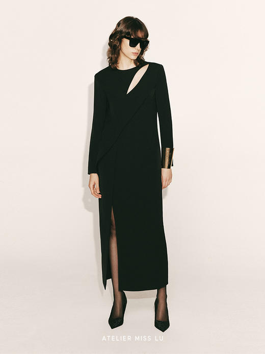 【海夜】几何镂空设计高开衩直身长裙230000013A 商品图1