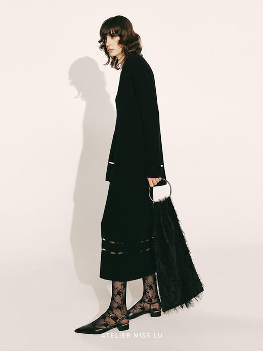 【夜下捕梦】下摆镂空设计羊绒吊带连衣裙230000025A 商品图3