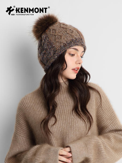 卡蒙狐狸毛球手工编织羊毛毛线帽护额女运动护耳保暖针织帽 商品图3