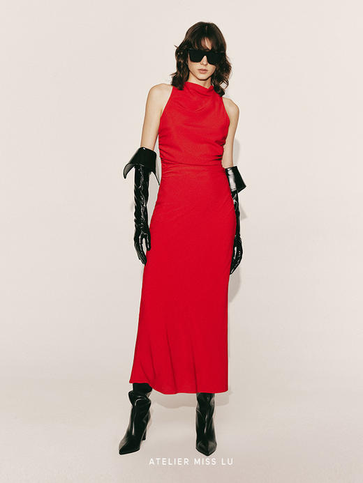 【蔷薇庭院】交叉露背褶皱设计收腰长裙230000017B 商品图1