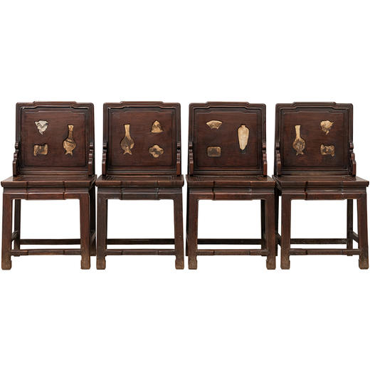 清 红木嵌云石背屏椅成堂（一堂四只） 商品图5