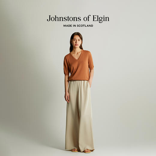 Johnstons of Elgin女士无缝针织V领羊毛针织短袖T恤 商品图1