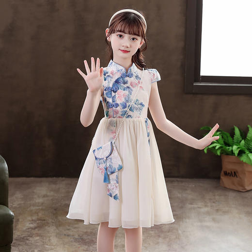 复古民族风，儿童裙改良汉服夏季女孩旗袍（送包包）XWN-A873 商品图2