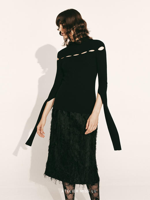 【星辰之眸】肩部镂空设计高领羊绒上衣230041A 商品图3