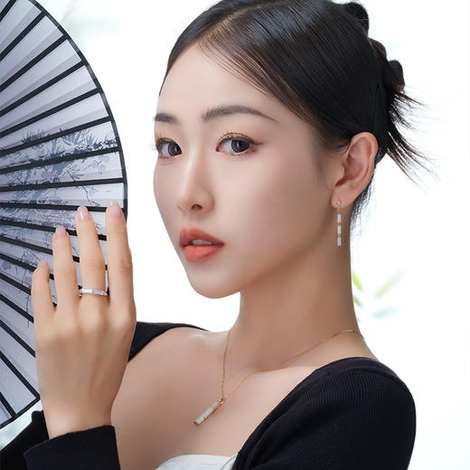 ［东方幸趣］18K金贝母镶钻戒指#修篁 商品图6