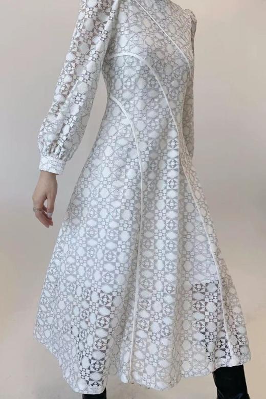ANSUABEL 白色刺绣提花泡泡袖连衣裙 13588 商品图1