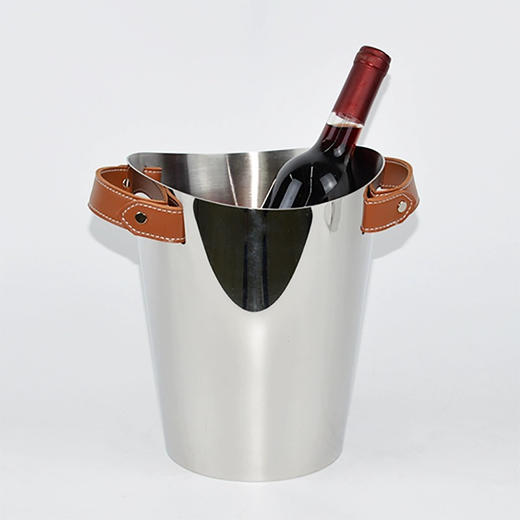 现代轻奢不锈钢金属皮革香槟红酒冰桶装饰创意摆件 商品图0