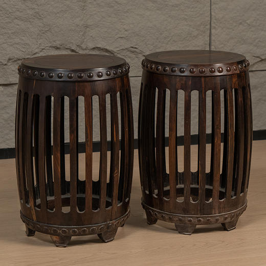 二十世纪 紫檀直棂鼓凳（一对） 商品图4