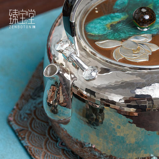 臻宝堂 银壶纯手工雕刻莲花煮茶壶9999纯银烧水壶高端中式家用泡茶具 芙蓉 商品图2