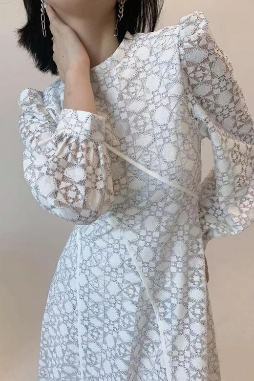 ANSUABEL 白色刺绣提花泡泡袖连衣裙 13588 商品图3