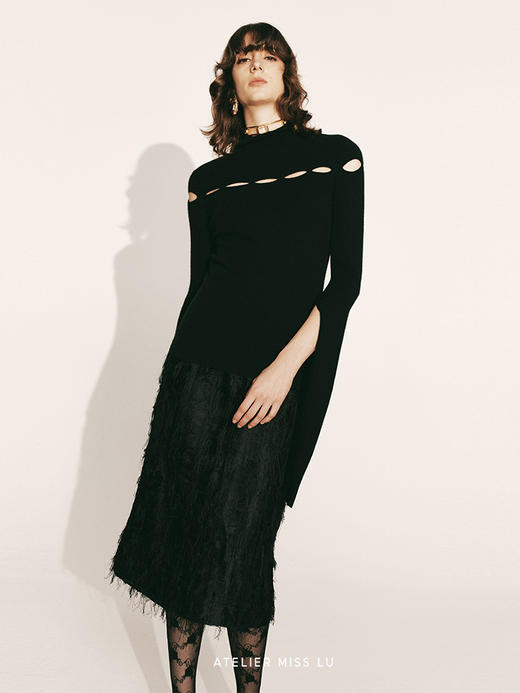 【一步之遥】纤细羽毛流苏直身半裙2300028A 商品图3