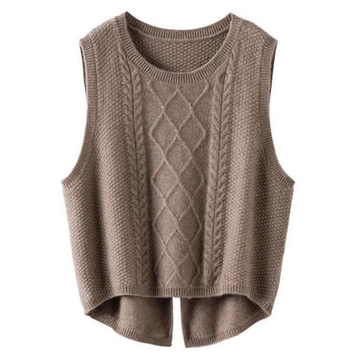 【纯羊毛秋冬麻花针织衫马甲】短款宽松圆领无袖坎肩 抗起球不掉色 百搭显瘦 商品图7