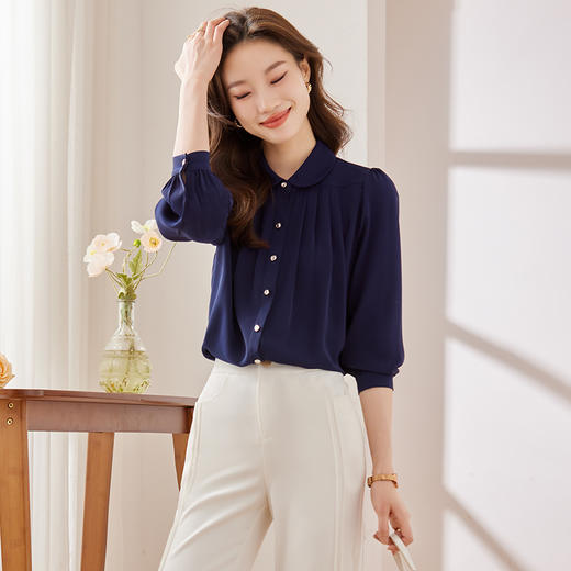 Q6872新款长袖衬衫百搭小众洋气显瘦衬衣时尚简约宽松休闲纯色 商品图4