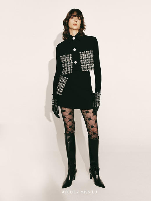 【方糖】粗花呢拼接短款马甲上衣230049 商品图2