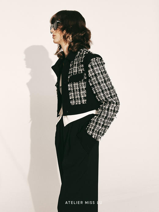 【雪地黑巧】粗花呢拼接直身窄款外套230048A 商品图1