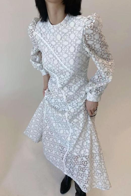 ANSUABEL 白色刺绣提花泡泡袖连衣裙 13588 商品图2