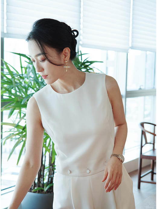 “三年之约” 简约 可拆卸 白色 无袖阔腿连体裤 商品图3