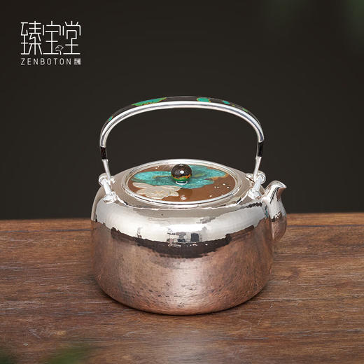 臻宝堂 银壶纯手工雕刻莲花煮茶壶9999纯银烧水壶高端中式家用泡茶具 芙蓉 商品图0