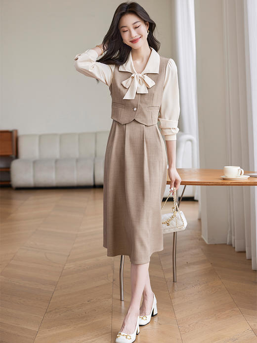 【1件75折,2件73折】熙世界法式气质假两件连衣裙女高级感通勤面试休闲裙子2025秋新款 商品图3