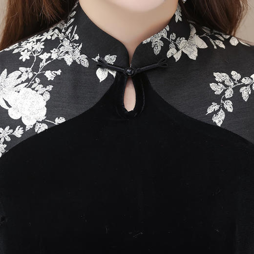 时尚复古，包臀裙秋季长袖裙黑色拼花裙中长款一步裙旗袍连衣裙QYM-YX-MQ26168-Y 商品图3