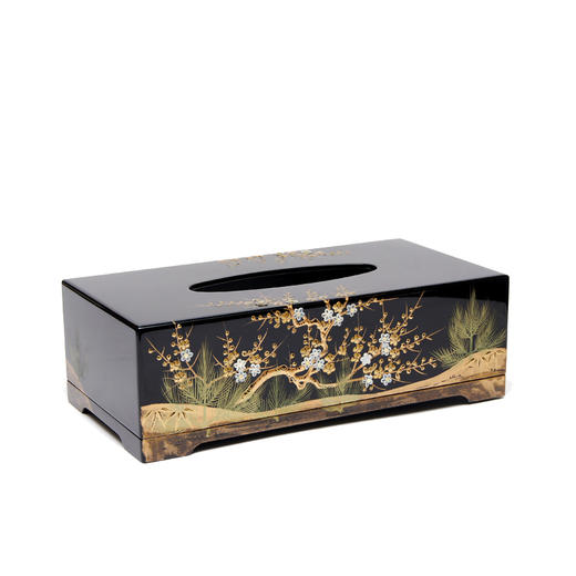 【梵谷漆器】 镶贝堆漆彩绘夜梅纸巾盒（红色/黑色） 商品图3