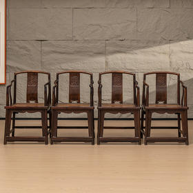 清 红木龙纹南官帽椅成堂（一堂四只）