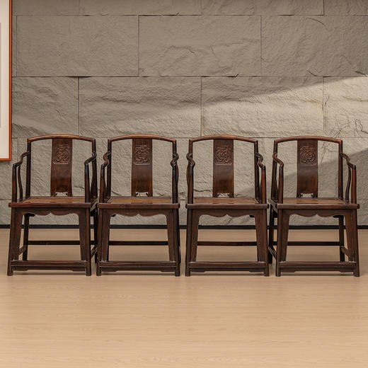 清 红木龙纹南官帽椅成堂（一堂四只） 商品图0