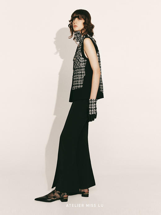 【夜愿】粗花呢拼接中长款马甲上衣230050 商品图1