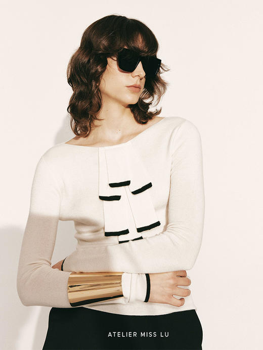 【流星】撞色飘片设计羊绒上衣230042B 商品图3