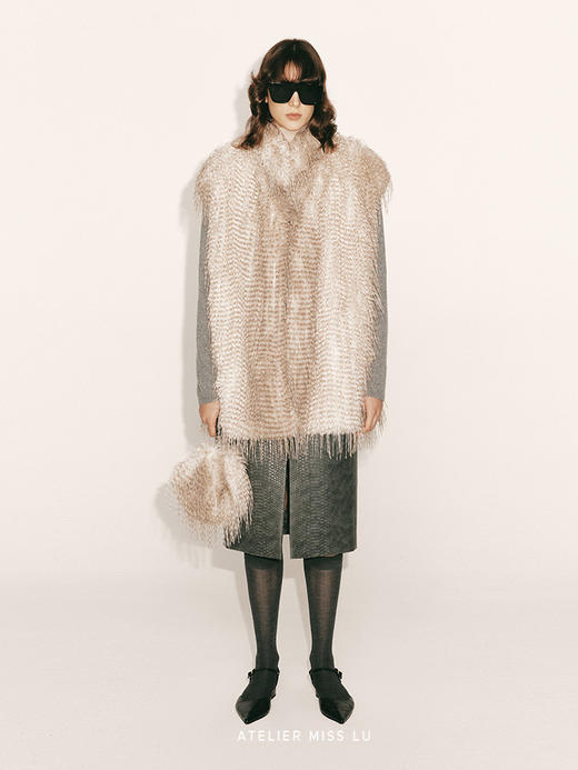 【雪山麋鹿】立领长毛渐变环保皮草马甲230060 商品图0