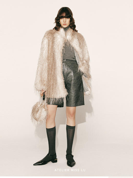 【莫妮卡】立领长毛渐变环保皮草外套230061 商品图1