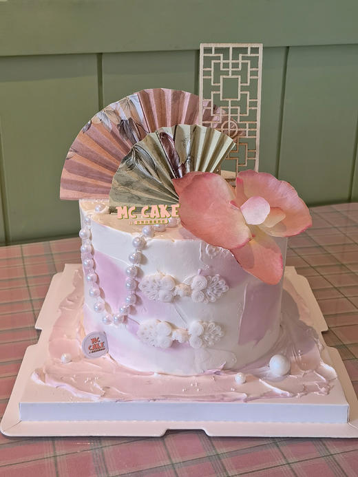 国风 国潮 新中式古风蛋糕 蝴蝶兰 折扇 商品图0