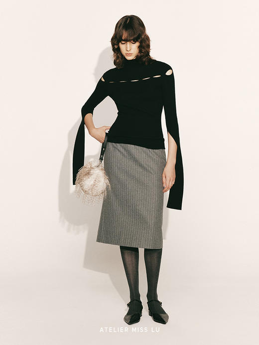 【冰岛极夜】绵羊毛直身条纹半裙2300028C 商品图1