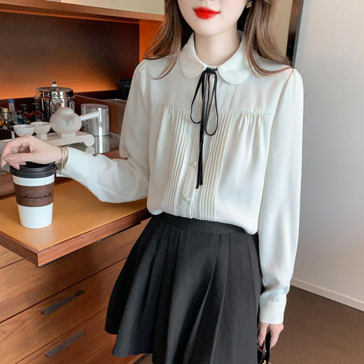 法式通勤娃娃领衬衫，秋装新款蝴蝶结雪纺衫上衣AYL-3051 商品图1