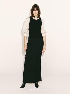 【人鱼泡沫】泡泡纱袖弹力针织上衣230055