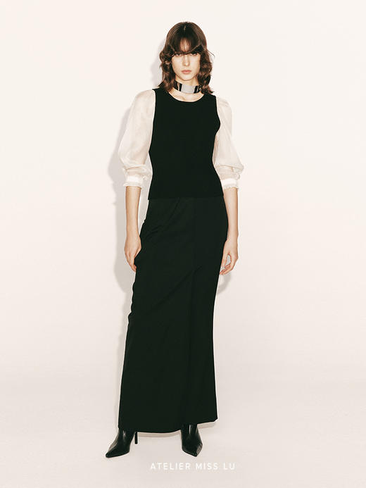 【人鱼泡沫】泡泡纱袖弹力针织上衣230055 商品图0