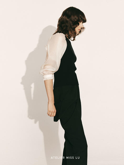 【人鱼泡沫】泡泡纱袖弹力针织上衣230055 商品图3