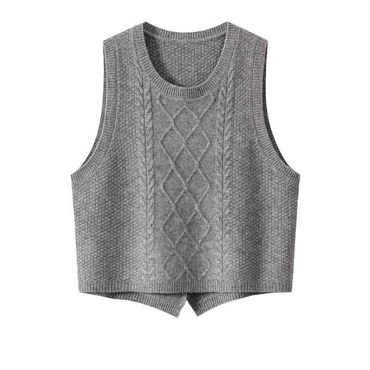 【纯羊毛秋冬麻花针织衫马甲】短款宽松圆领无袖坎肩 抗起球不掉色 百搭显瘦 商品图4