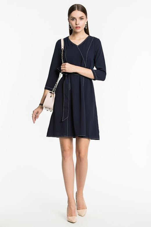 ROSEHOO 海军蓝浅V束腰连衣裙 3627 商品图7