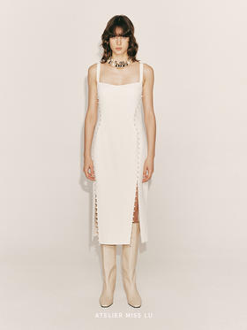 【流星之畔】长排手工订珠修身吊带连衣裙23000052B