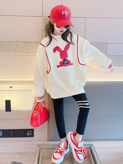 【时尚百搭！圆领卫衣童装】新款女童春秋卫衣，韩版设计，中长款上衣，适合中大童穿着。li 商品图2