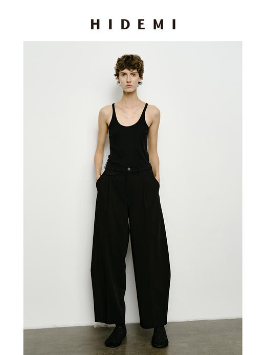 HIDEMI 极简大圆领弹力针织自然棉细肩带背心 商品图7