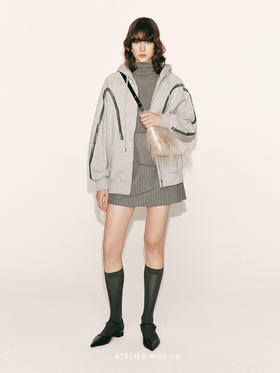 【风暴】鳄鱼压纹环保皮质拼接加绒加厚连帽卫衣230063