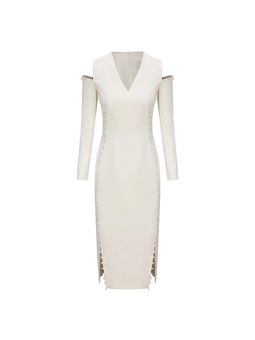 【繁星纵变】长排手工订珠修身露肩连衣裙23000053B 商品图4