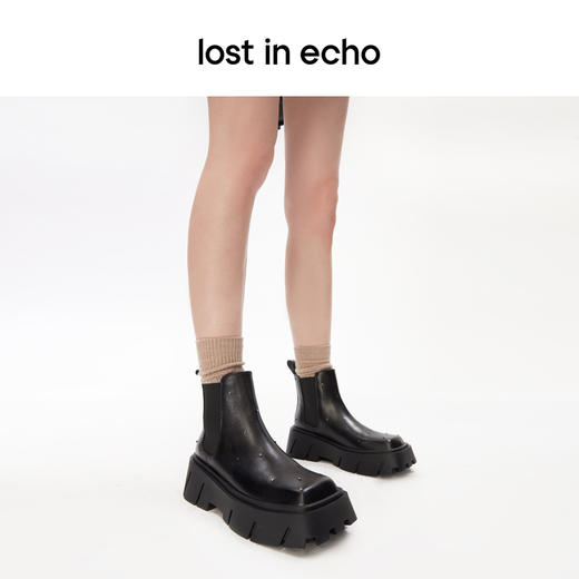 lost in echo款设计师品牌百搭舒适铆钉方头厚底增高切尔西短靴女 商品图2