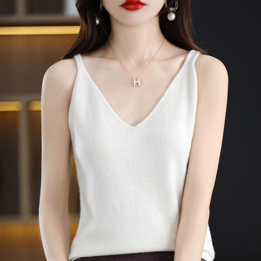 【柔软羊毛吊带背心】西装秋冬内搭 白色针织性感v领 短款打底衫 商品图3