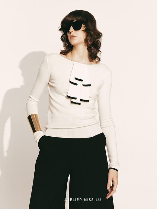 【流星】撞色飘片设计羊绒上衣230042B 商品图2