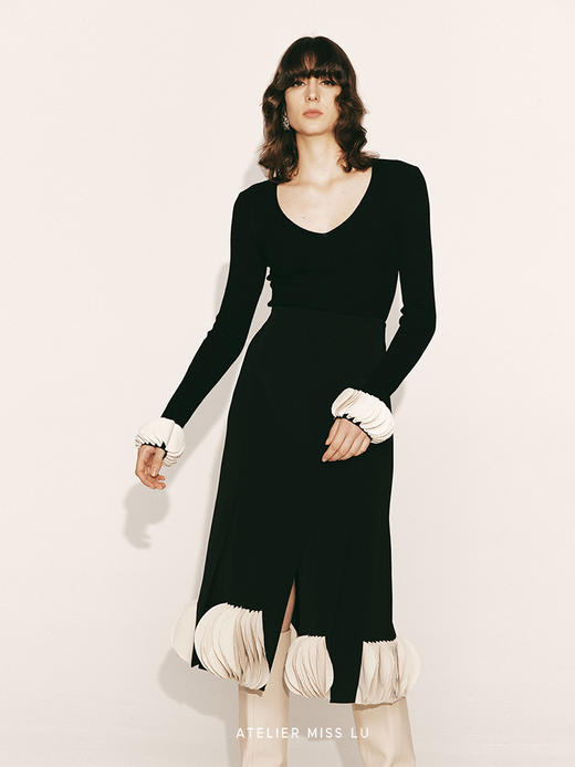 【爱之梦】长袖毛边圆片拼接V领弹力针织上衣230057 商品图2