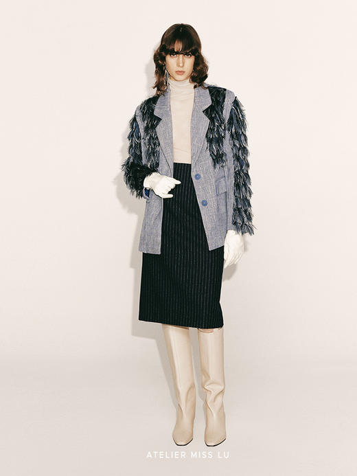 【蓝色多瑙河】羽翼流苏拼接可收腰外套230047B 商品图0